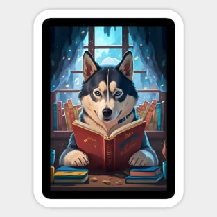 Cute Siberian husky reading book Sticker